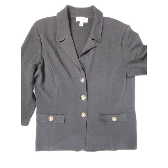 St. John Collection 16 Black Wool Blend Flower Pearl Buttons‎ 2pc Skirt Jacket - Picture 7 of 15